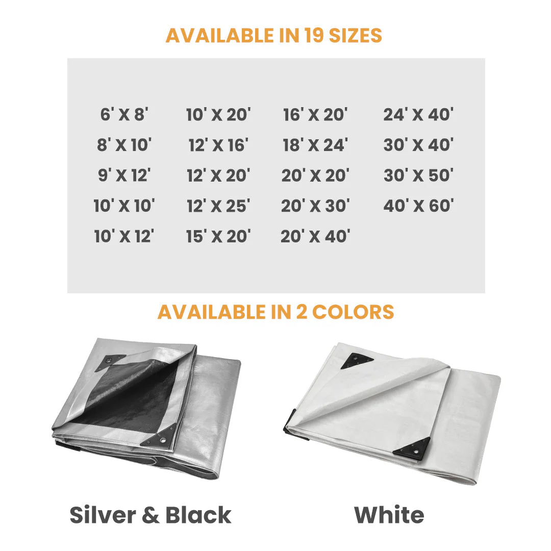 15’ x 20’ Heavy Duty Poly Tarp 10 mil, 6 oz - White - Image 2