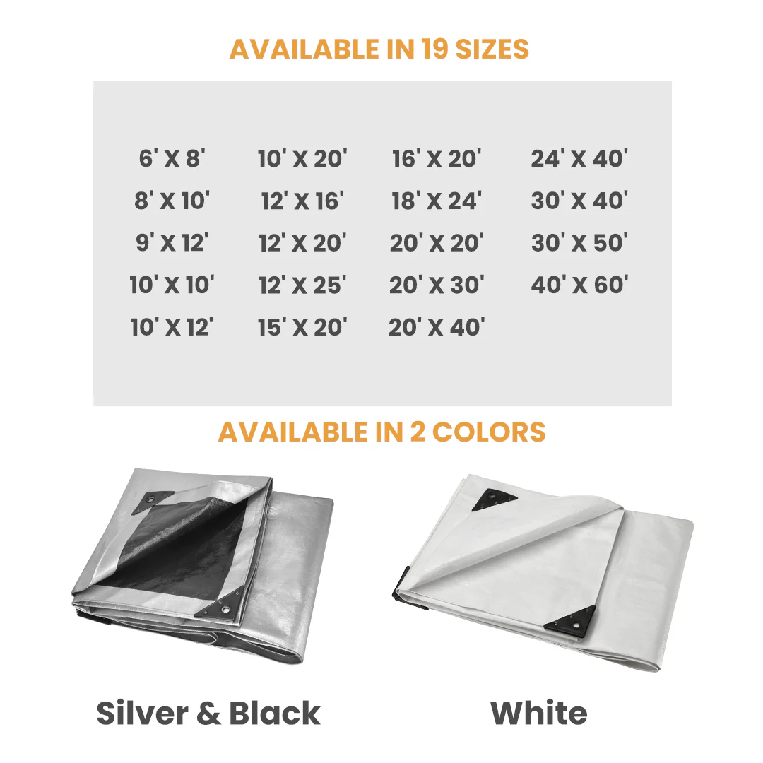 15’ x 20’ Heavy Duty Poly Tarp 10 mil, 6 oz - Black & Silver - Image 2